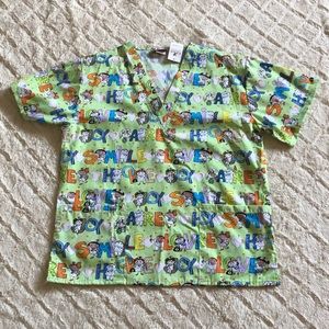 Light Green Alphabet Nurse’s Scrub Top